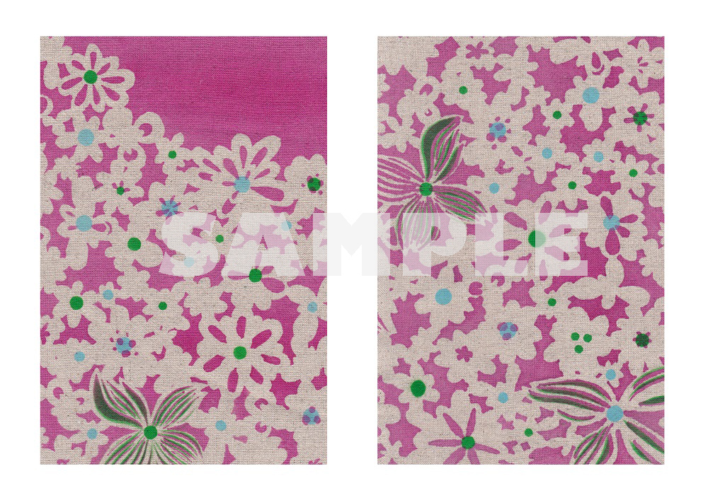 14.【えぼし】お花もくもく・ピンク(手染め・綿75%、麻25%)